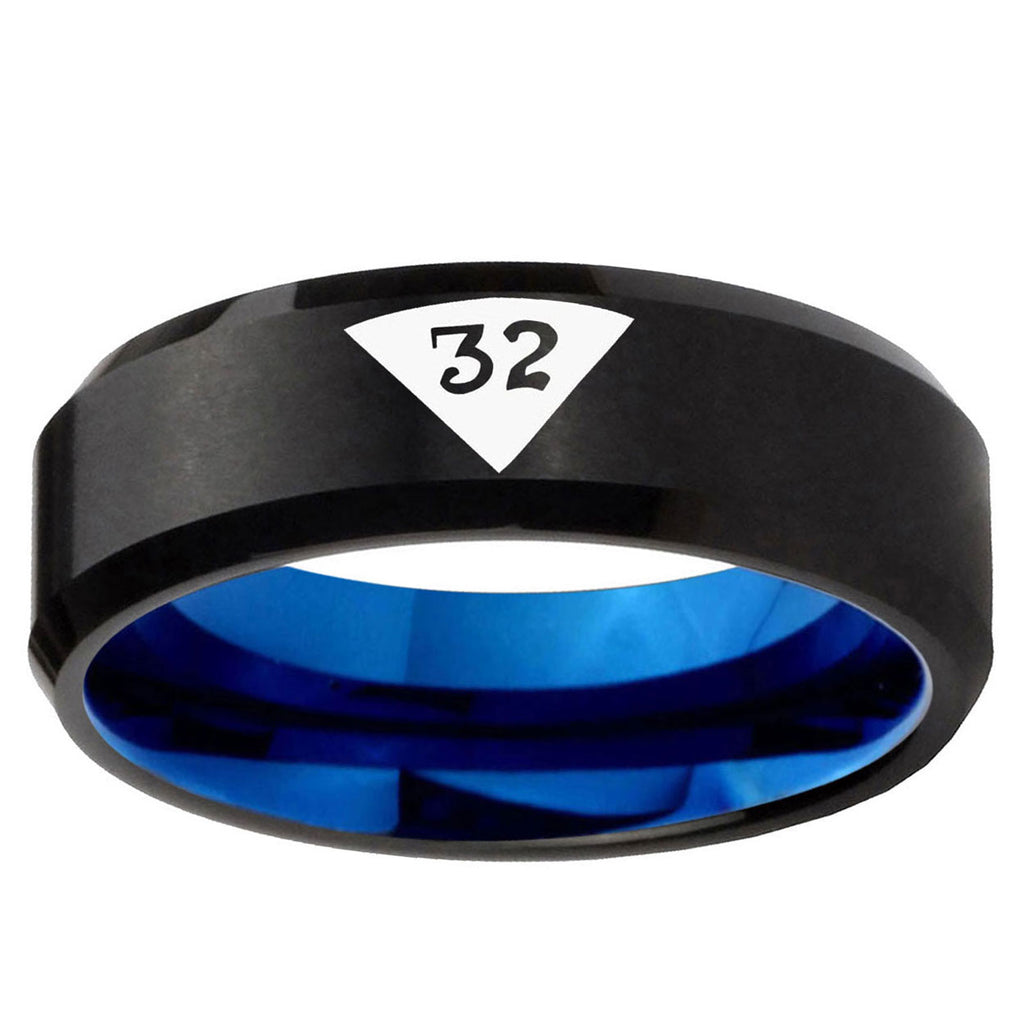 5mm Masonic 32 Triangle Two-Tone Beveled Black Blue Tungsten Promised Ring