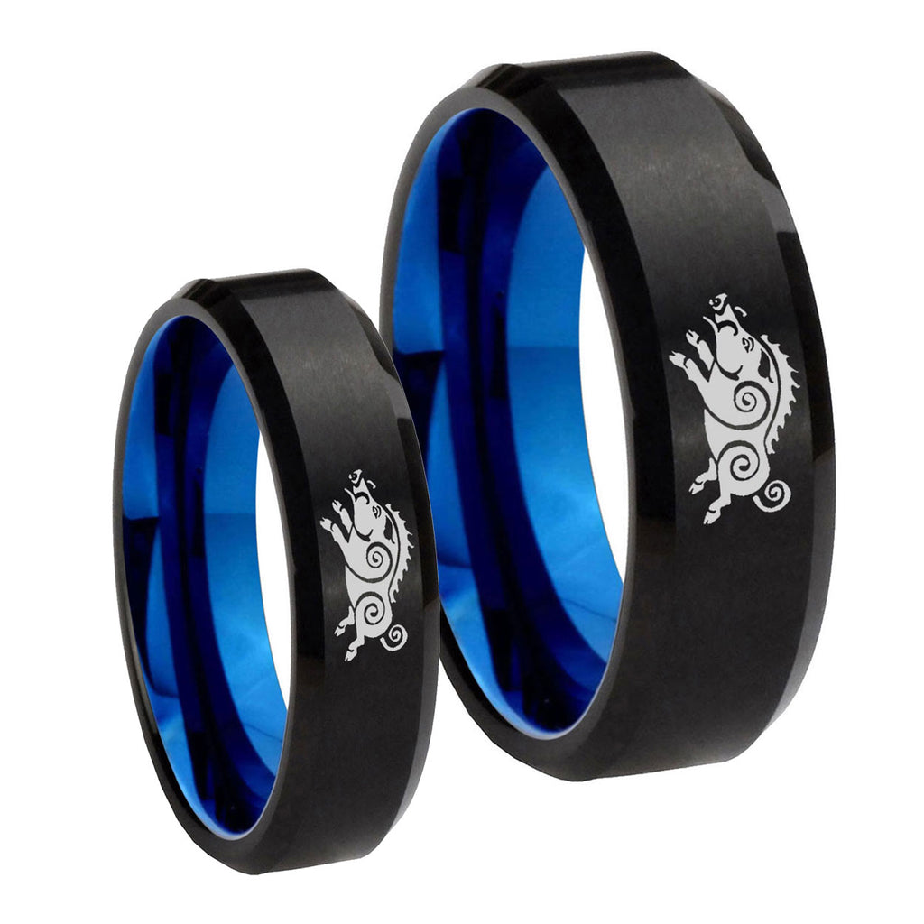 Wild Boars Bevel Blue Tungsten His And Hers Ring