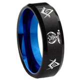 8mm Masonic Shriners Beveled Blue and Black Tungsten Men's Promise Ring