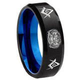 8mm Masonic 32 Design Beveled Edge Blue and Black Tungsten Promise Ring