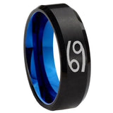 8mm Cancer Horoscope Beveled Blue and Black Tungsten Men's Ring Engraved