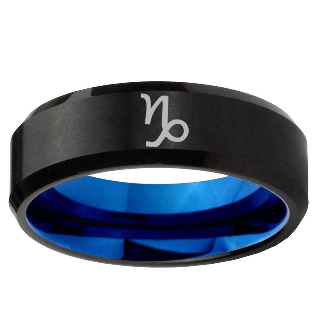 5mm Capricorn Zodiac Two-Tone Beveled Black Blue Tungsten Promised Ring