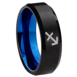 8mm Sagittarius Zodiac Beveled Blue and Black Tungsten Personalized Ring
