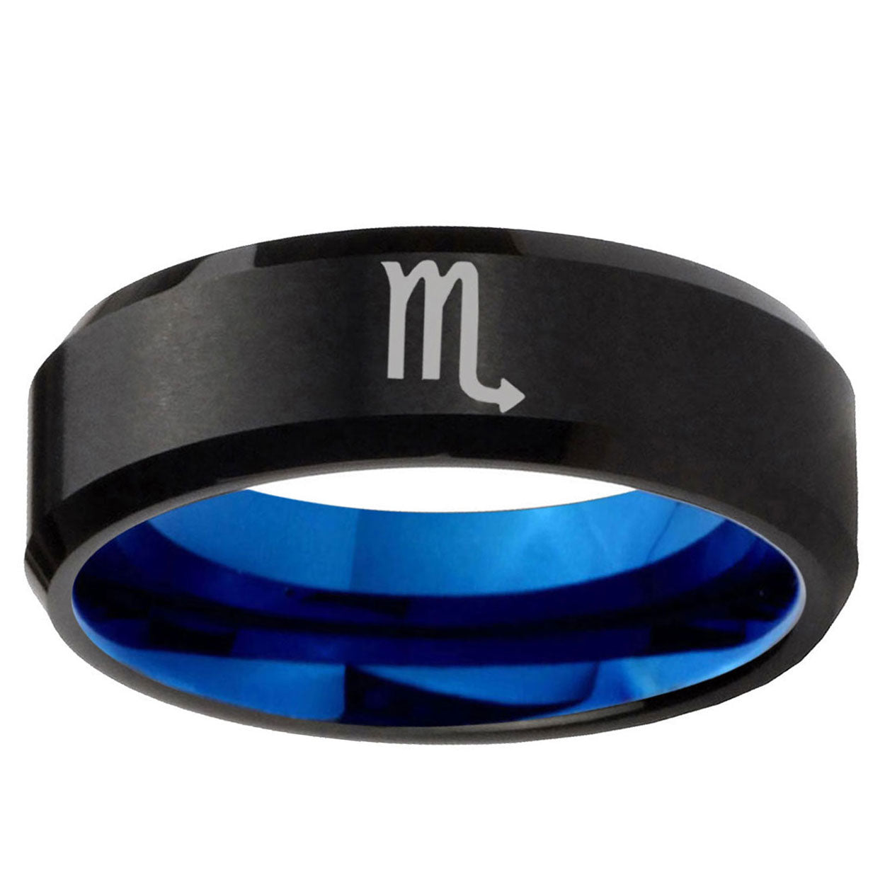 5mm Scorpio Horoscope Two-Tone Beveled Black Blue Tungsten Promised Ring