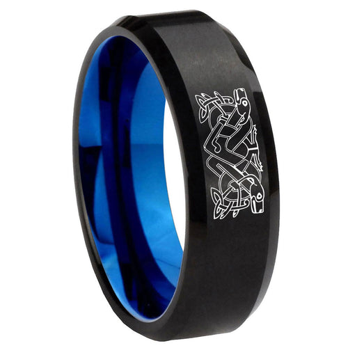 10mm Celtic Dog Bevel Tungsten Carbide Blue Wedding Ring