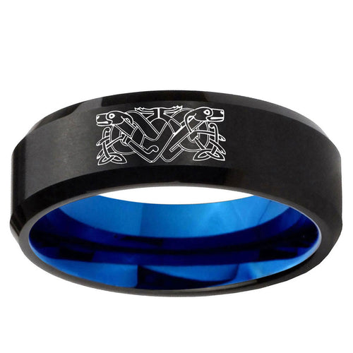 10mm Celtic Dog Bevel Tungsten Carbide Blue Wedding Ring