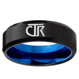 5, 8mm CTR Design Bevel Tungsten Carbide Blue Custom Ring for Men
