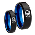 CTR Designs Bevel Blue Tungsten Bridal Ring Set