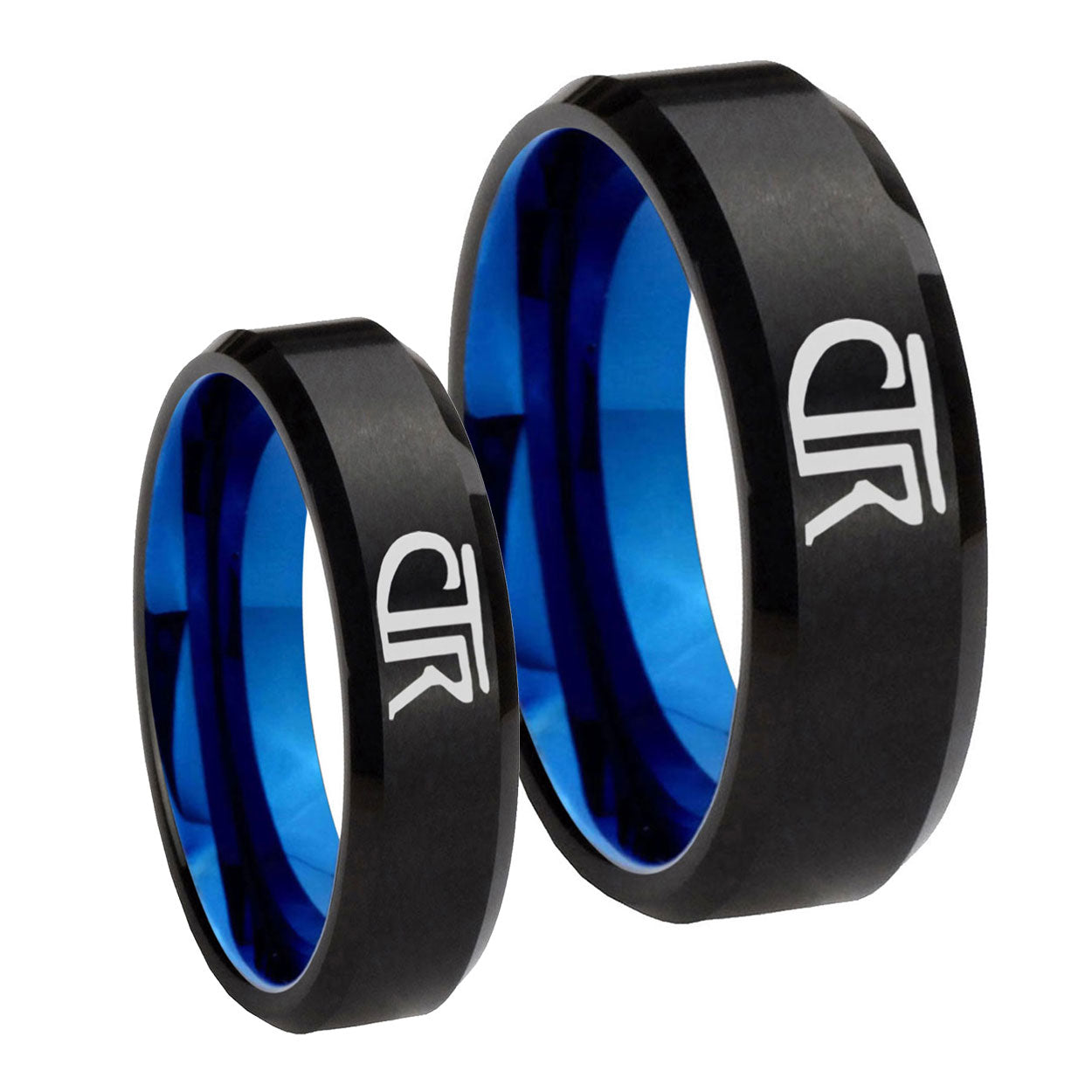 CTR Designs Bevel Blue Tungsten Bridal Ring Set