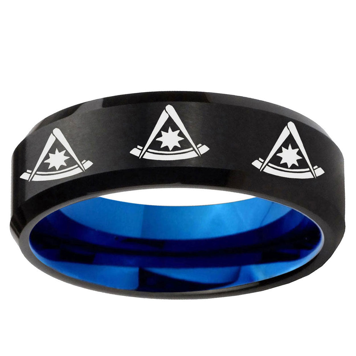 5mm Multi Pester Master Two-Tone Beveled Black Blue Tungsten Promised Ring