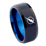 8mm Flash Beveled Edge Blue Black Tungsten Ring