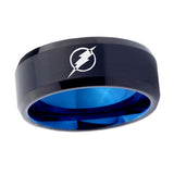 5, 8mm Flash Beveled Edge Blue Black Tungsten Ring