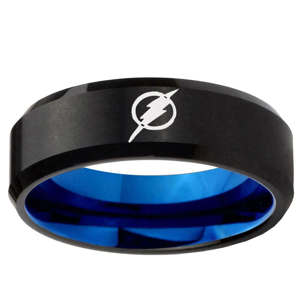 5MM Flash Beveled Blue Black Tungsten Ring For Men