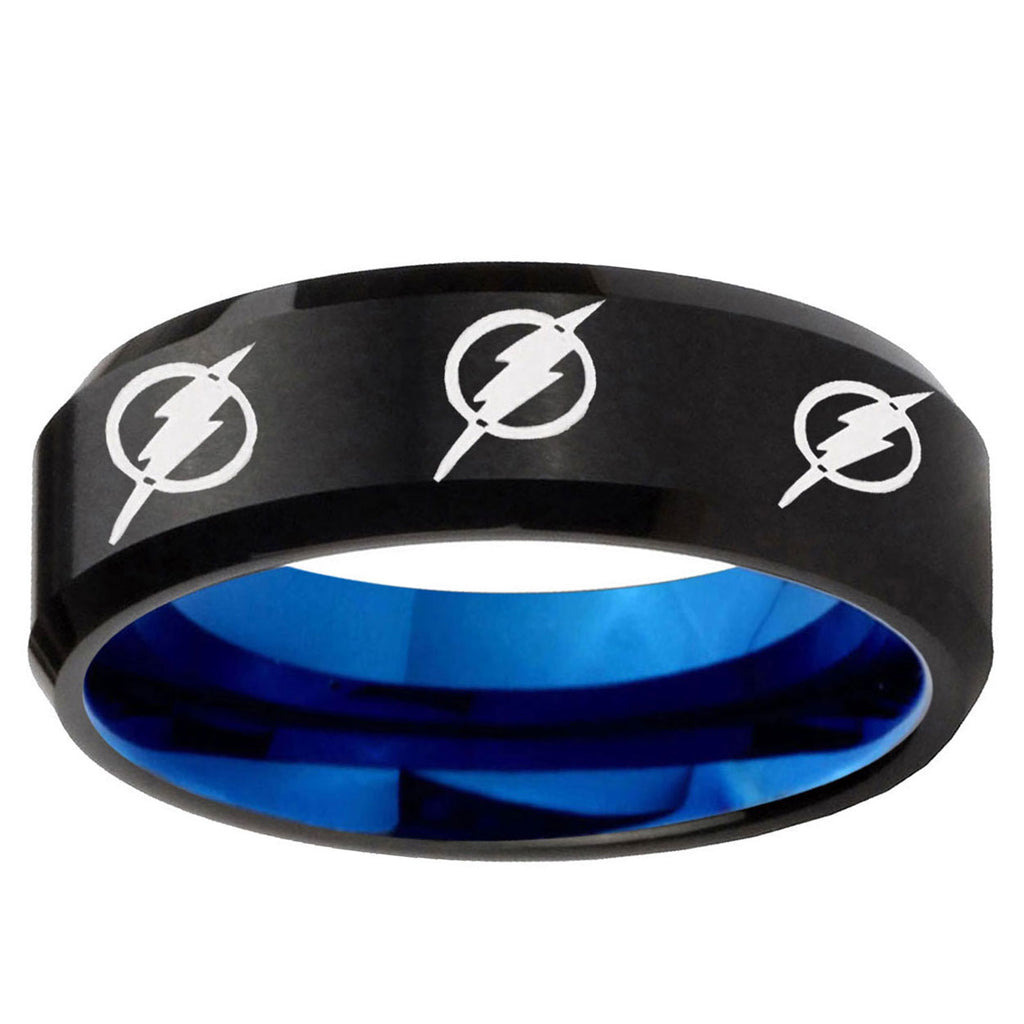 5mm Multiple Flash Two-Tone Beveled Black Blue Tungsten Promised Ring