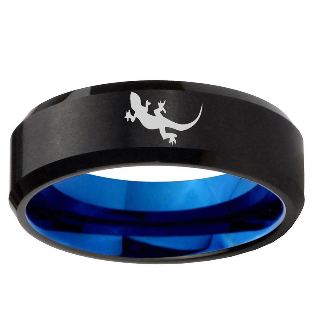 5mm Lizard Two-Tone Beveled Black Blue Tungsten Promised Ring