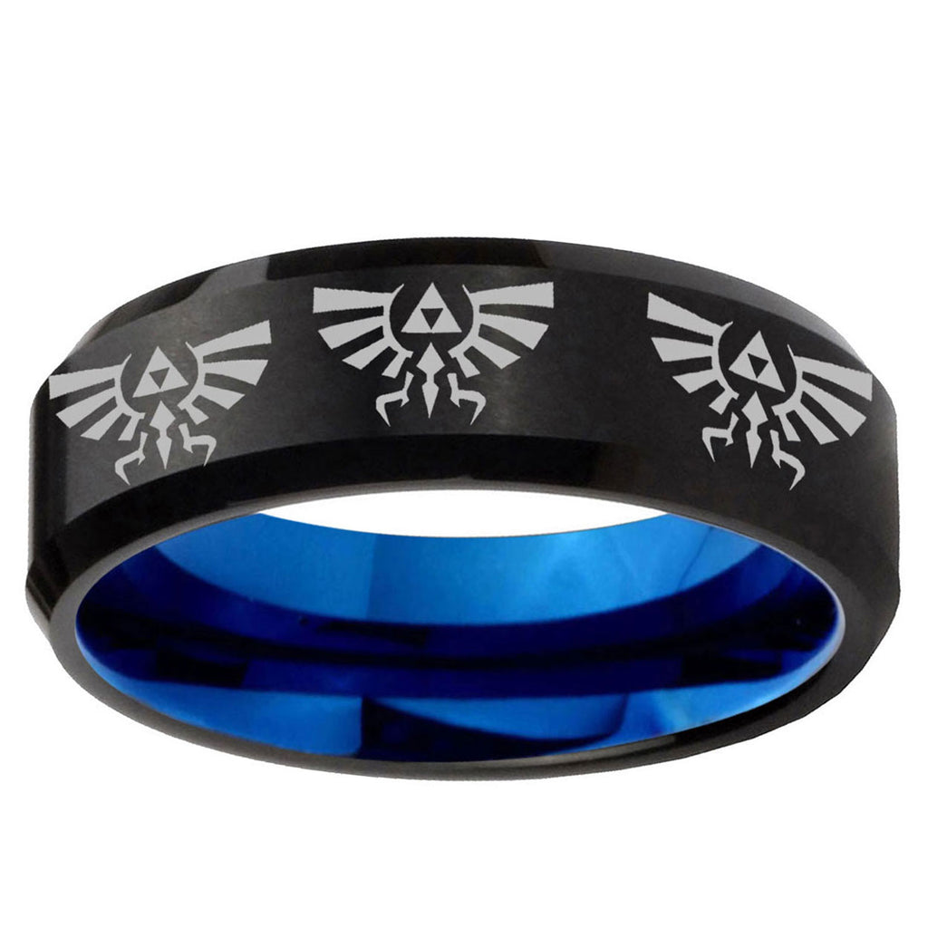 5mm Multi Zelda Skyward Two-Tone Beveled Black Blue Tungsten Promised Ring