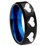 8mm Multiple Heart Beveled Blue and Black Tungsten Wedding Engagement Ring