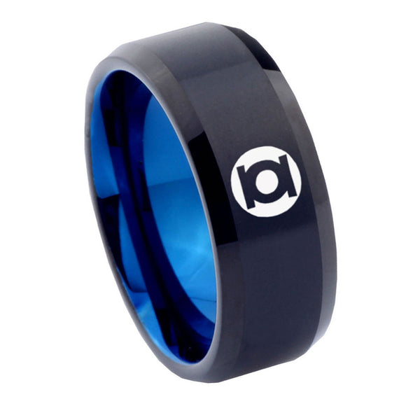8mm Green Lantern Beveled Edge Blue Black Wedding Band For Men