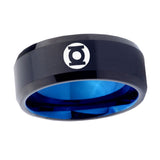 5, 8mm Green Lantern Beveled Edge Blue Black Wedding Band For Men