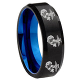 8mm Multiple Marine Beveled Blue and Black Tungsten Men's Ring Personalized