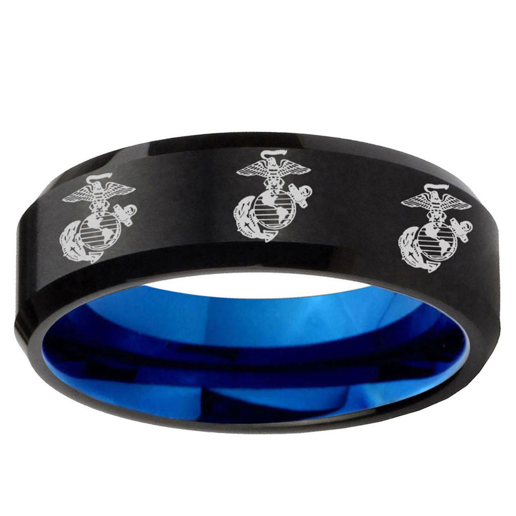 5mm Multi Marine Corps Two-Tone Beveled Black Blue Tungsten Promised Ring