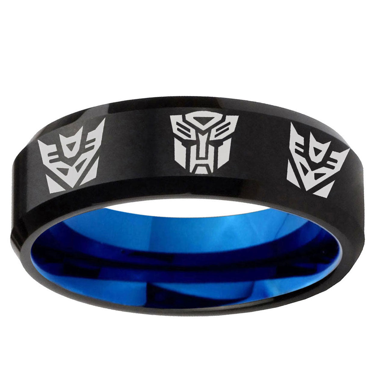 5mm Autobot Decepticon Two-Tone Beveled Black Blue Tungsten Promised Ring