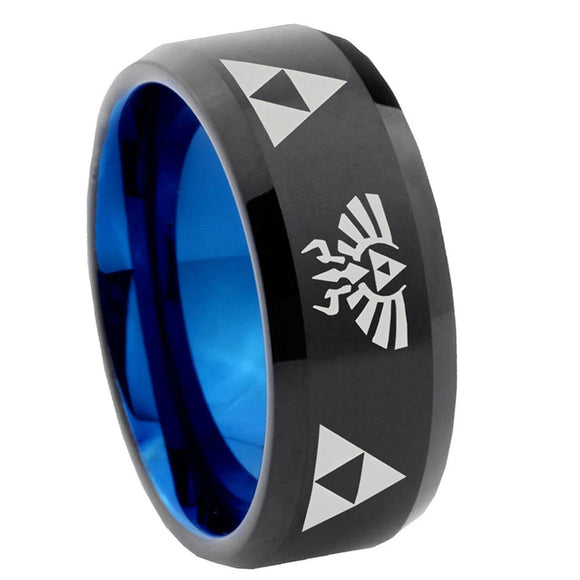 10mm-Legend-of-Zelda-Bevel-Tungsten-Carbide-Blue-Wedding-Ring