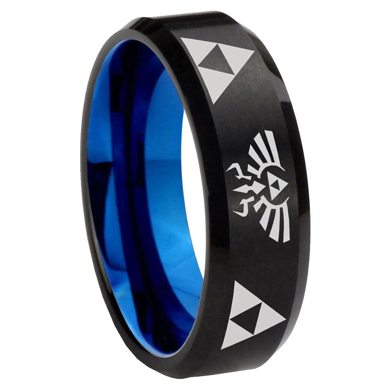 10mm Legend of Zelda Bevel Tungsten Carbide Blue Wedding Ring