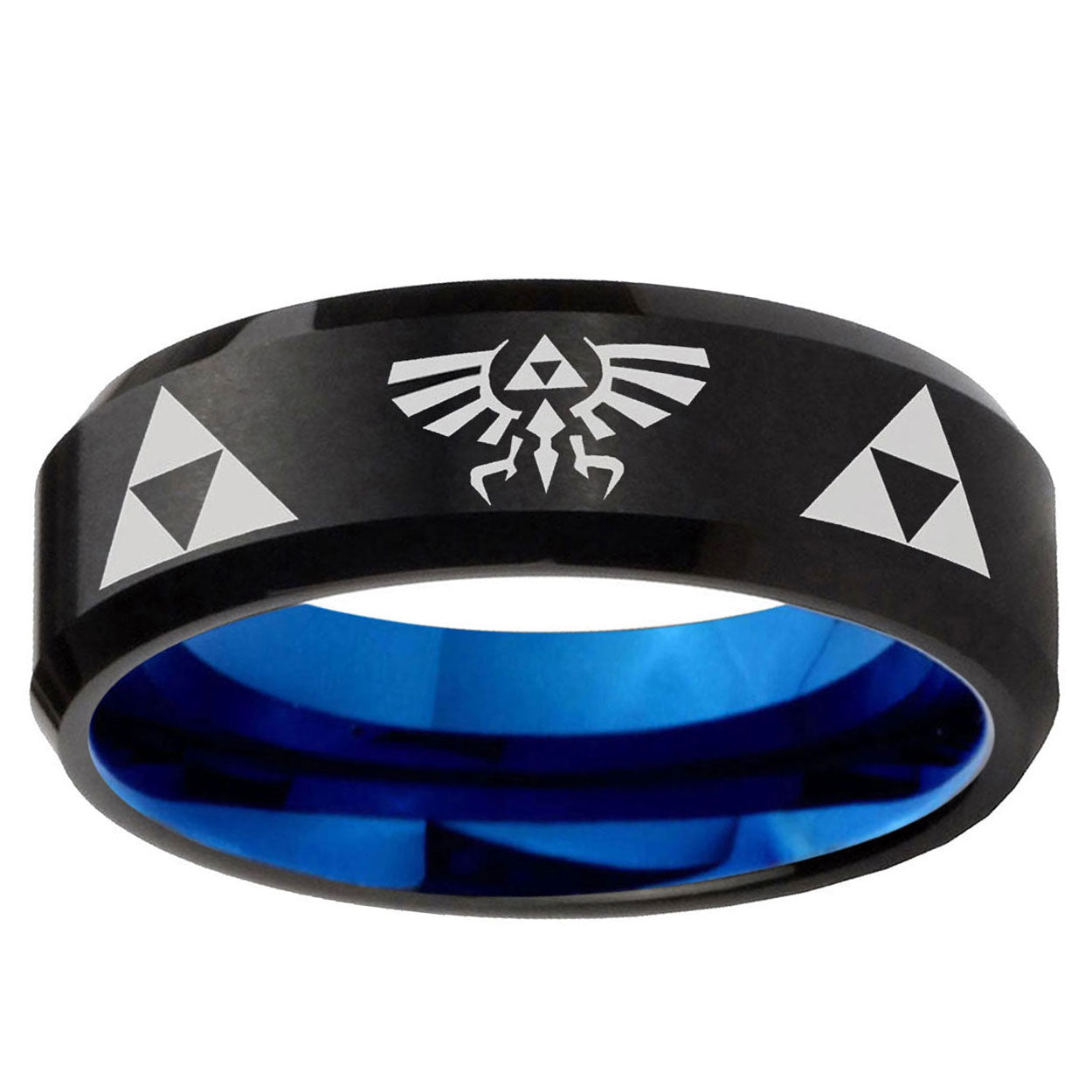 10mm Legend of Zelda Bevel Tungsten Carbide Blue Wedding Ring
