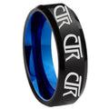 8mm Multiple CTR Two-Tone Beveled Black Blue Tungsten Promised Ring