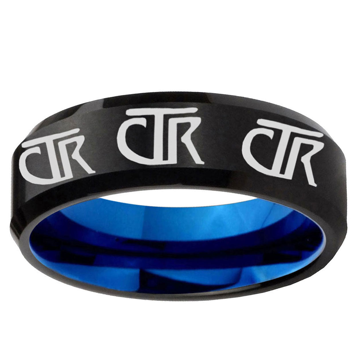 5mm Multiple CTR Two-Tone Beveled Black Blue Tungsten Promised Ring