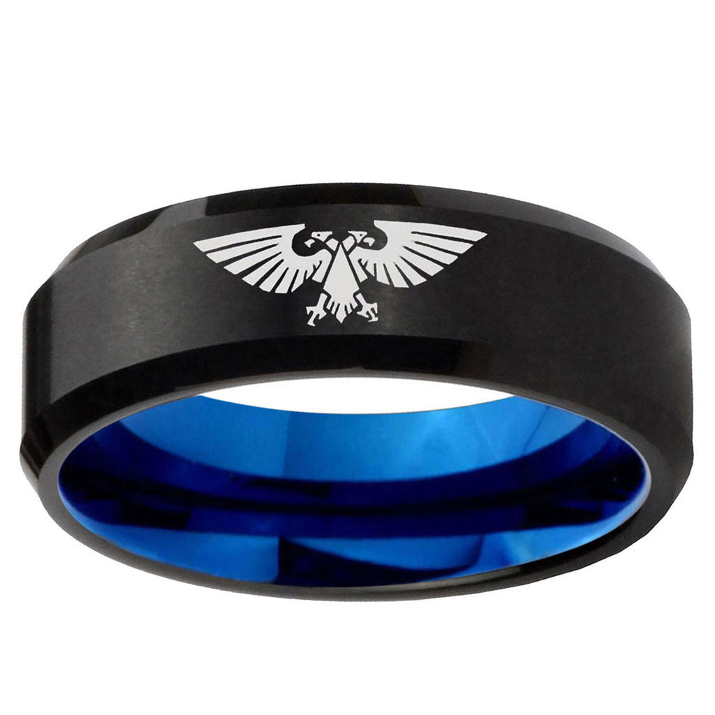 5mm Aquila Two-Tone Beveled Black Blue Tungsten Promised Ring