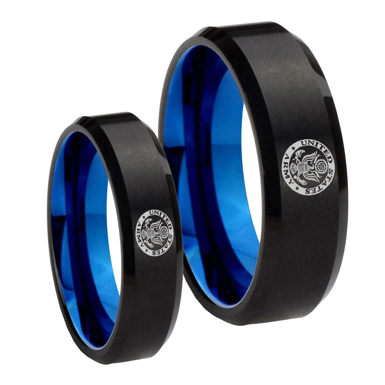 U.S. Army Bevel Blue Tungsten Bridal Set Ring