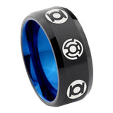 8mm Blue Green Lantern Beveled Edge Blue Black Carbon Fiber Ring