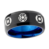 5, 8mm Blue Green Lantern Beveled Edge Blue Black Carbon Fiber Ring