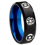 8mm Blue Green Lantern Beveled Edge Blue Black Carbon Fiber Ring