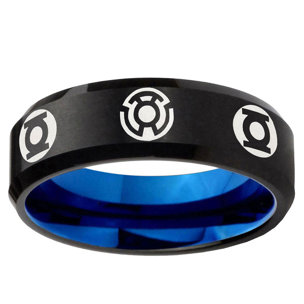 5mm Blue Green Lantern Two-Tone Beveled Black Blue Tungsten Promised Ring