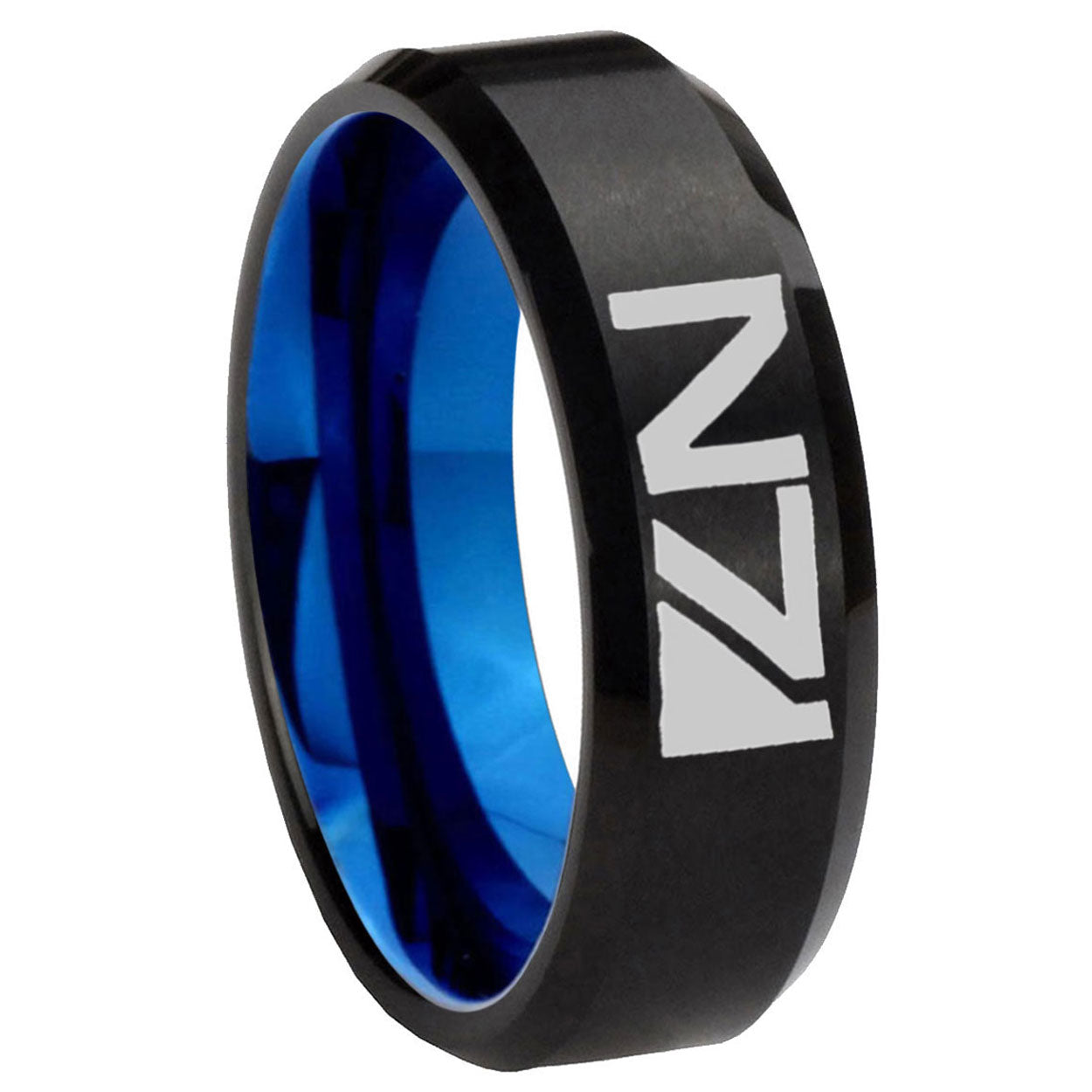 10mm N7 Design Bevel Tungsten Carbide Blue Wedding Ring