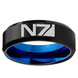 5, 8mm N7 Design Bevel Tungsten Carbide Blue Mens Promise Ring