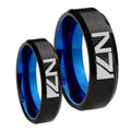 N7 Designs Bevel Blue Tungsten Bridal Ring Sets