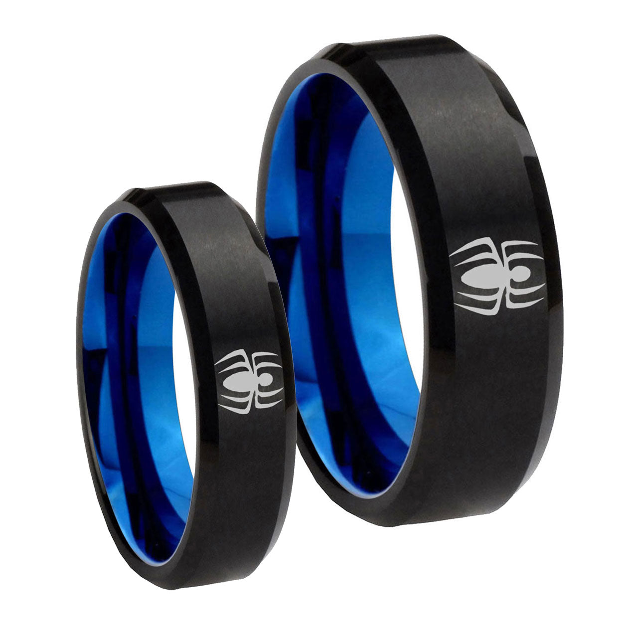 Spiderman Bevel Blue Tungsten Mens Couple Wedding Rings