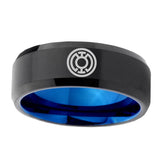 5, 8mm Blue Lantern Beveled Edge Blue Black Wedding Band For Men