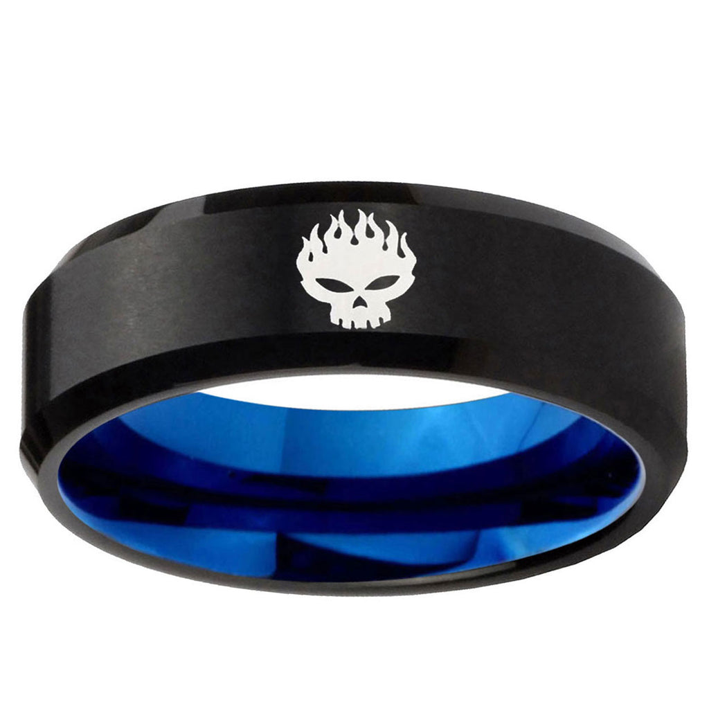 5mm Offspring Two-Tone Beveled Black Blue Tungsten Promised Ring