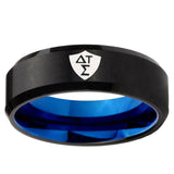 5mm Greek CTR Beveled Edge Blue and Black Tungsten Ring