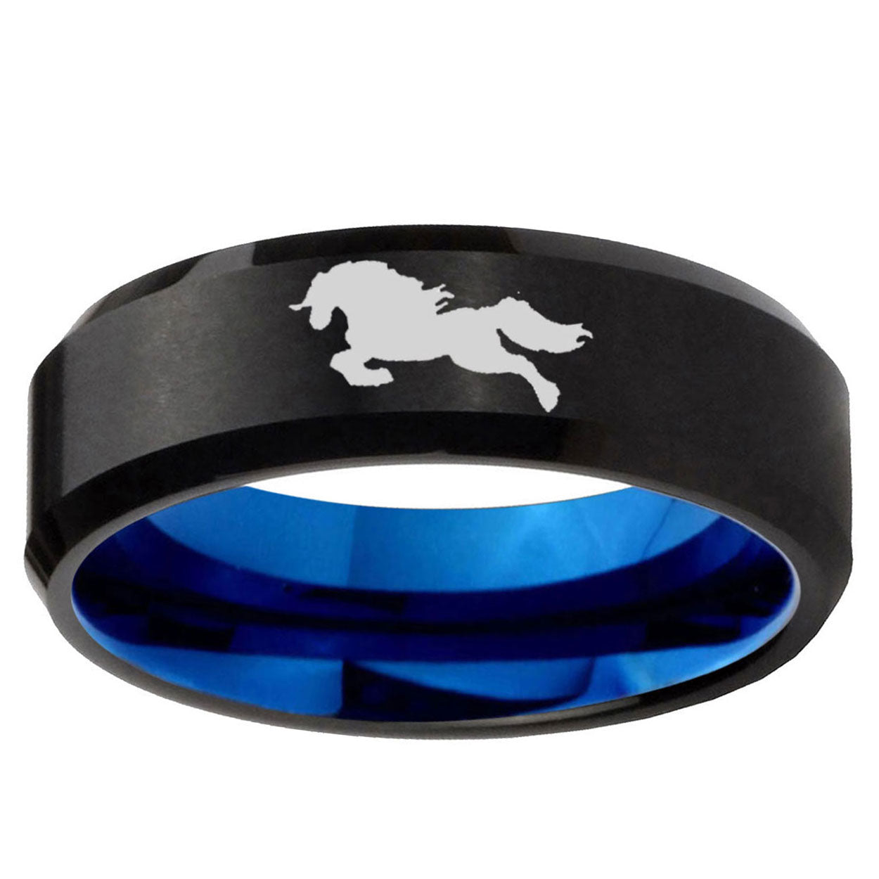 5mm Horse Two-Tone Beveled Black Blue Tungsten Promised Ring