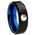 8mm 8 Ball Two-Tone Beveled Black Blue Tungsten Promised Ring