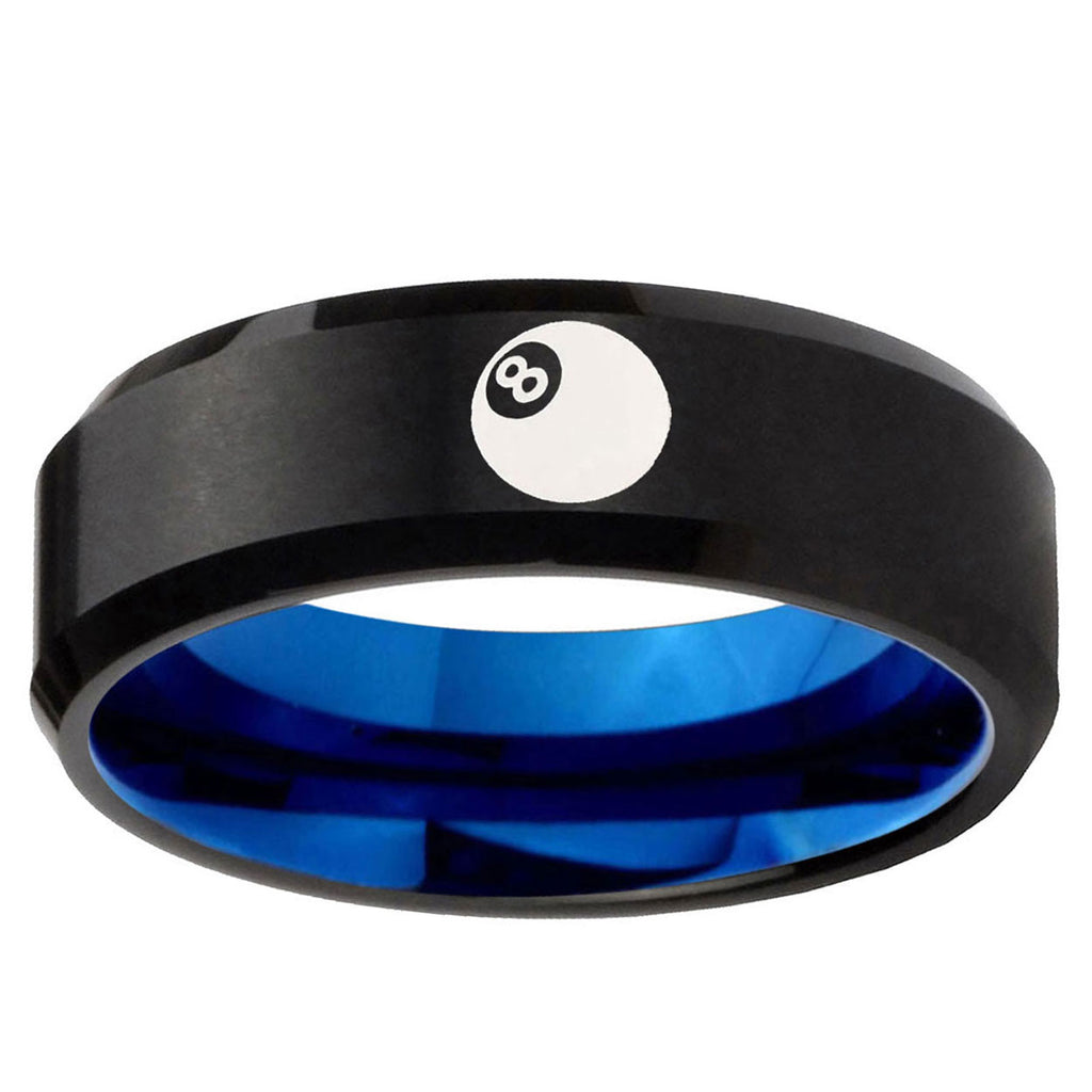 5mm 8 Ball Two-Tone Beveled Black Blue Tungsten Promised Ring