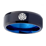 5, 8mm Iron Man Art Reactor Beveled Edge Blue Black Tungsten Rings