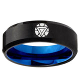 5, 8mm Iron Man Art Reactor Beveled Edge Blue Black Tungsten Rings