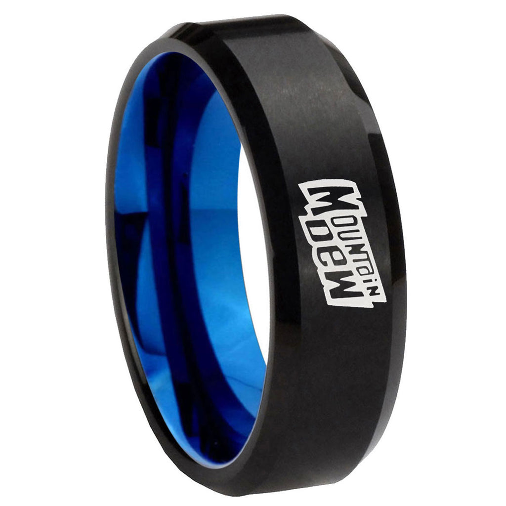 8mm Mountain Dew Two-Tone Beveled Black Blue Tungsten Promised Ring